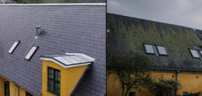 Ladgaardens Vestfløjs gamle og nye tag Kunsthøjskolen i Holbæk 2019